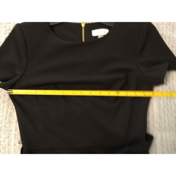 Calvin Klein Pleated Front Belted Short Sleeve Dress Sz 2 Black Classic Officey - Picture 7 of 10